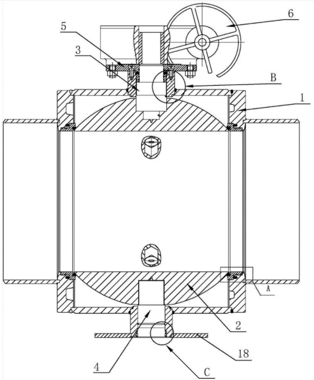 全焊接球閥結構示意圖